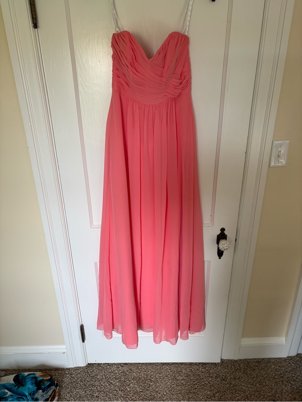Strapless Coral Chiffon Maxi Dress